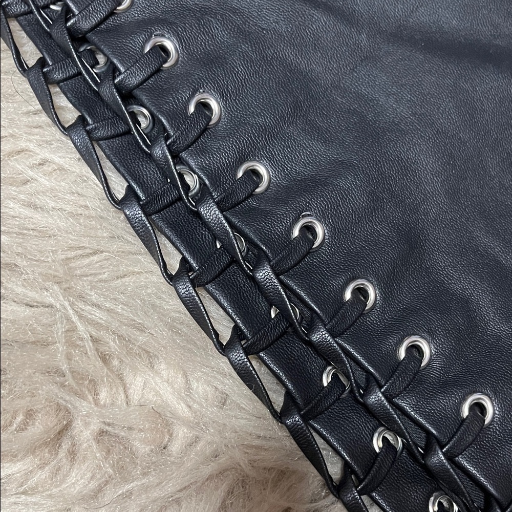 Forever 21 Black Faux Leather Mini Dress with Eyelet Hem - Picture 3 of 5